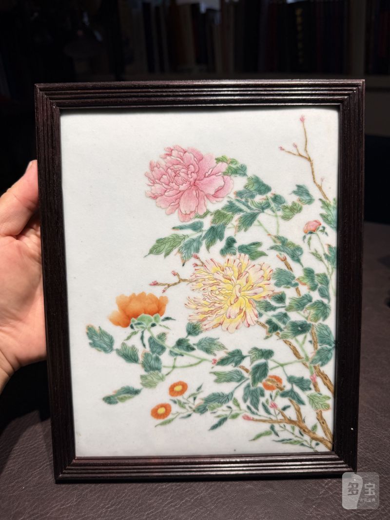 清乾隆 粉彩花卉纹砚屏 - 图5